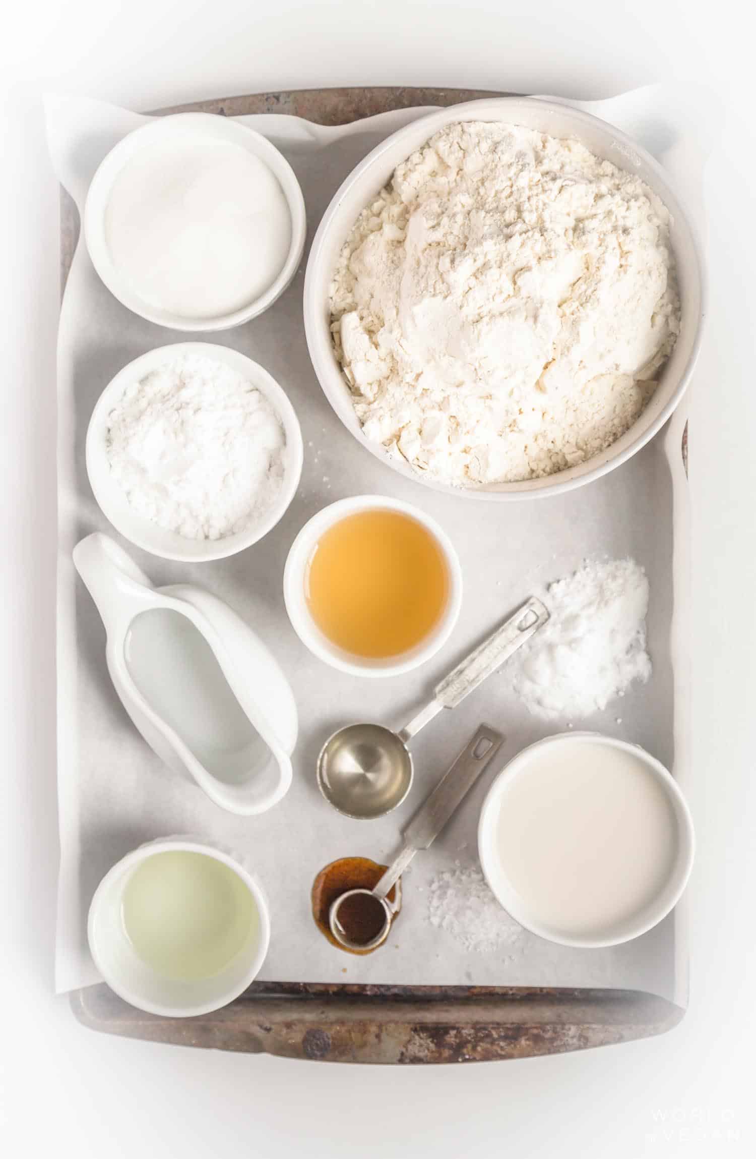 vegan sponge cake recipe ingredients flatlay