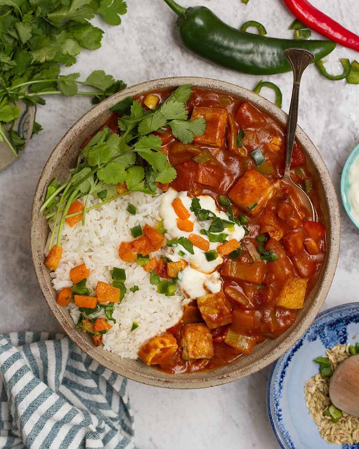 delicious vegan tofu jalfrezi baked dinner recipe