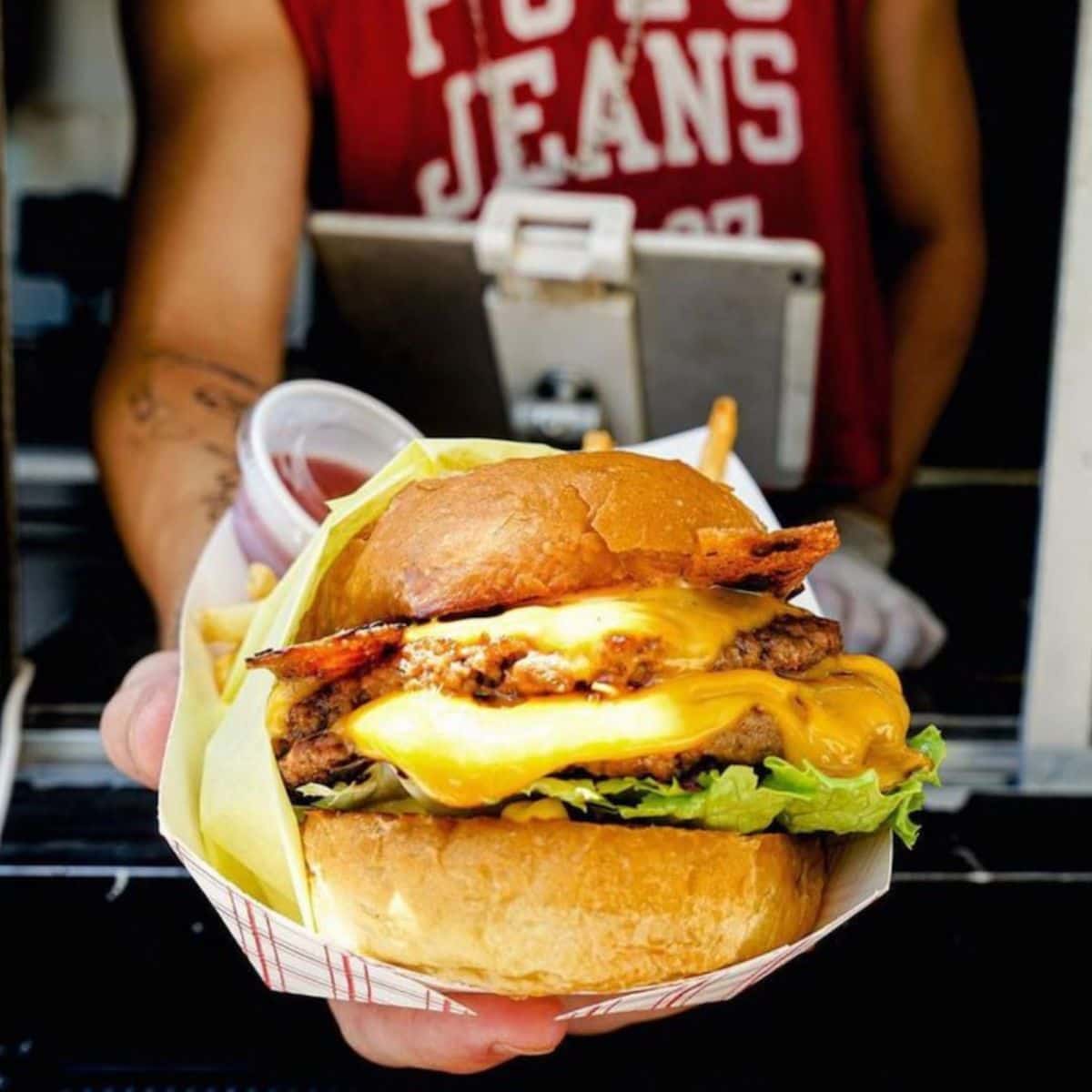 A vegan burger from Nom Burgers in Austin, Texas.