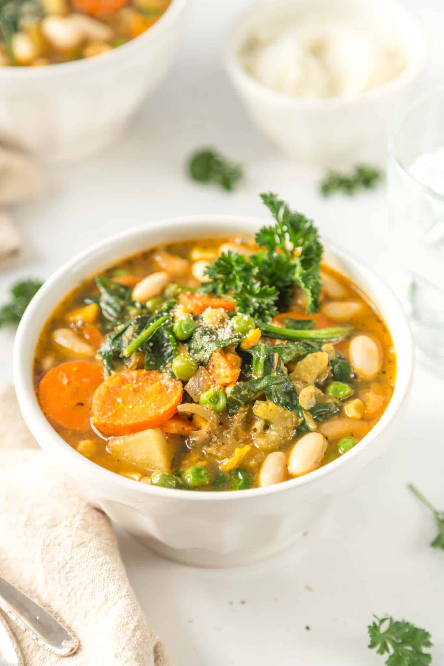 Delicious vegan stew with beans and lentils in a bowl.