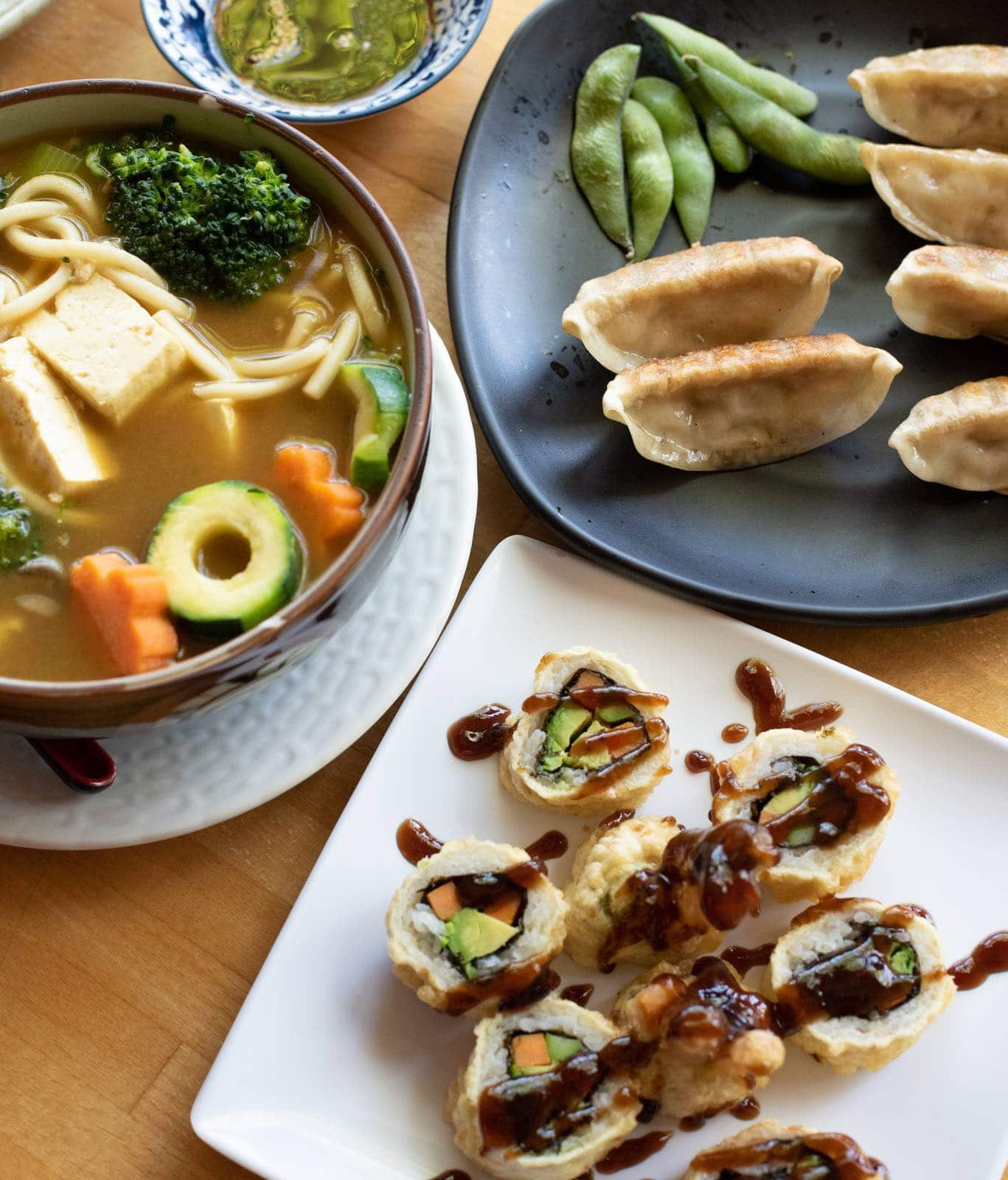 Vegan dishes from Cha-ya SF Vegan Japanese Restaurant in San Francisco.