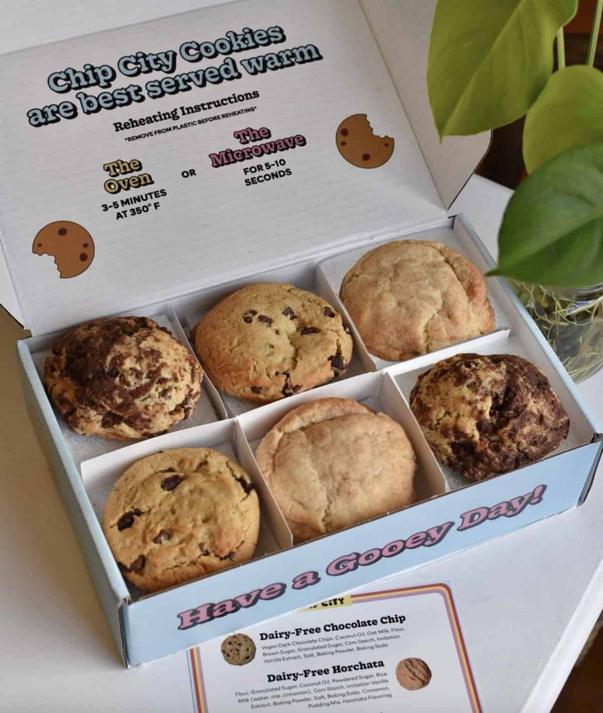 Box of 12 massive vegan cookies from Chip City bakery. 