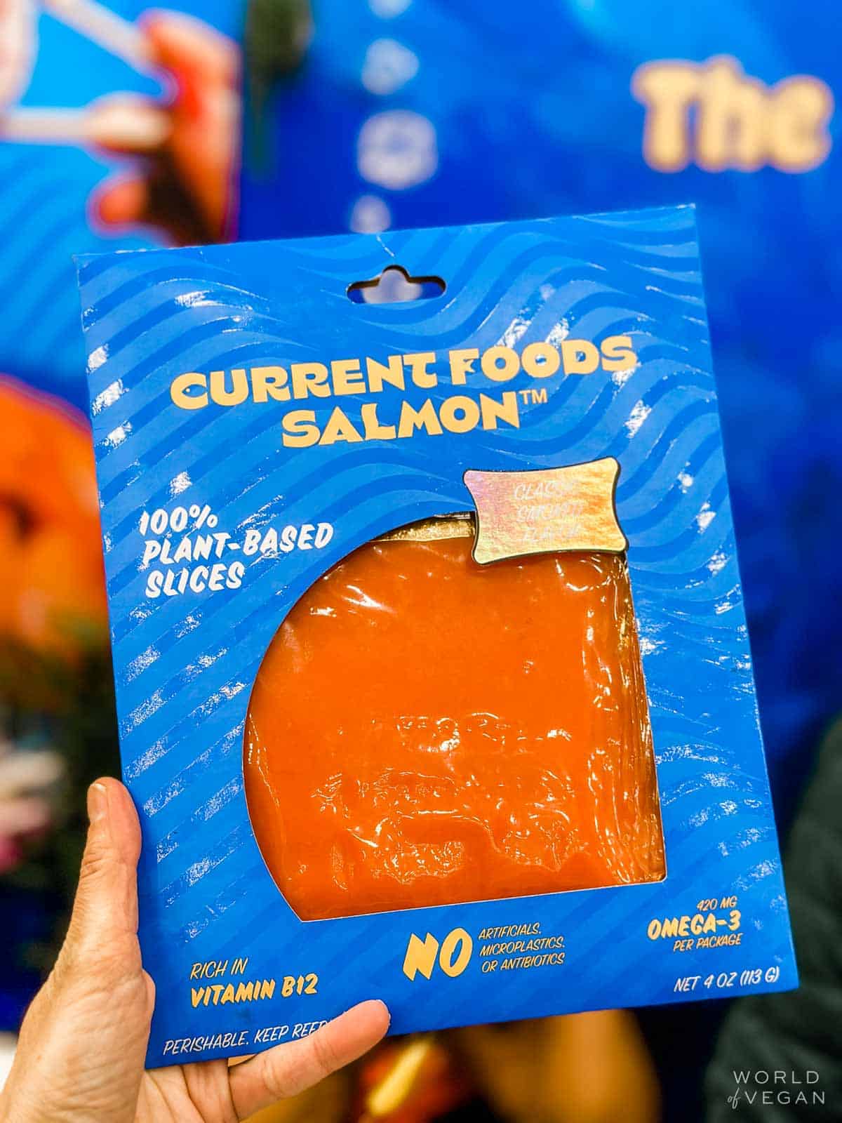 A package of Current Foods brand vegan salmon slices.