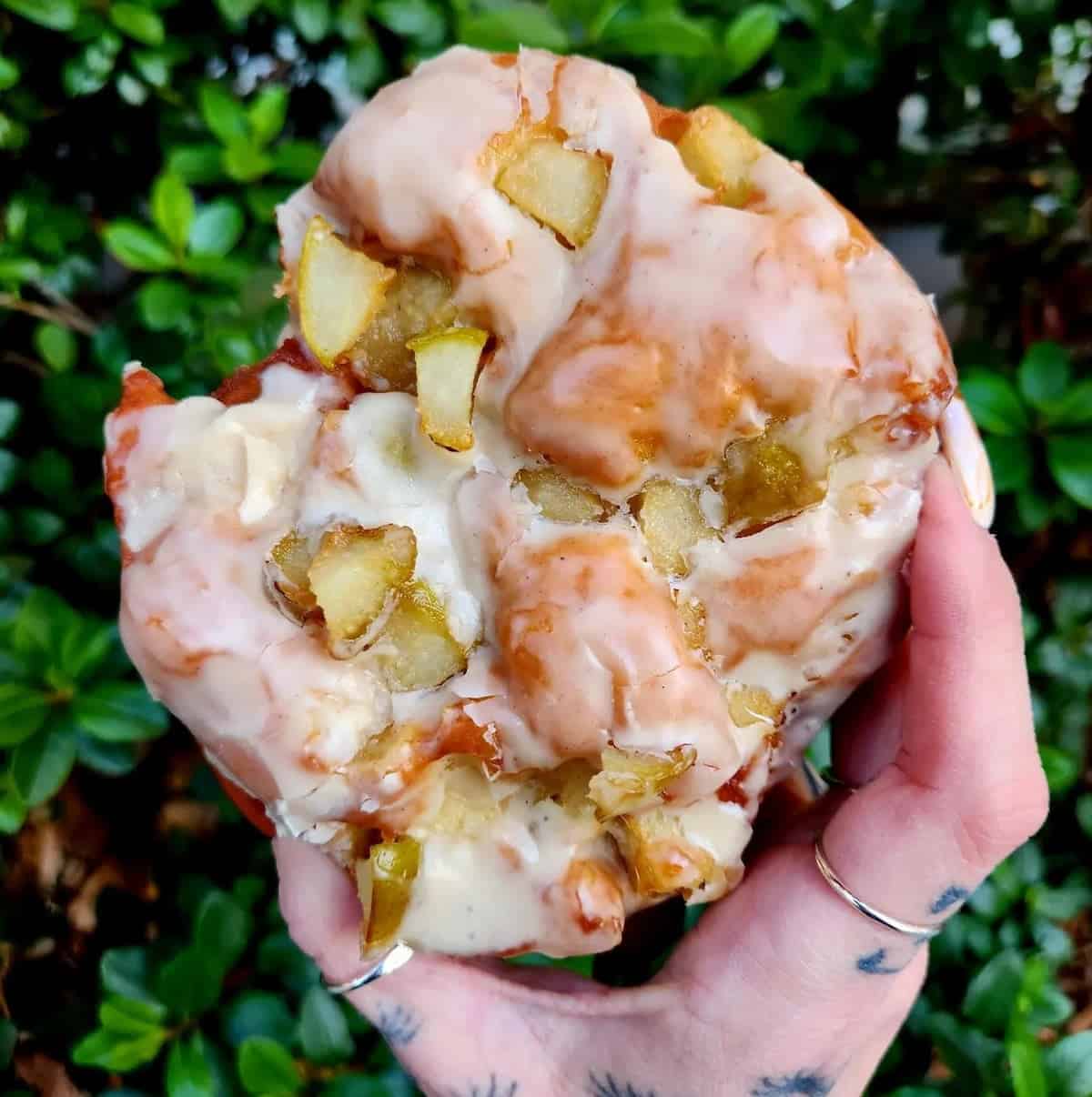 A vegan pear masala fritter from Doe Donuts in Portland.