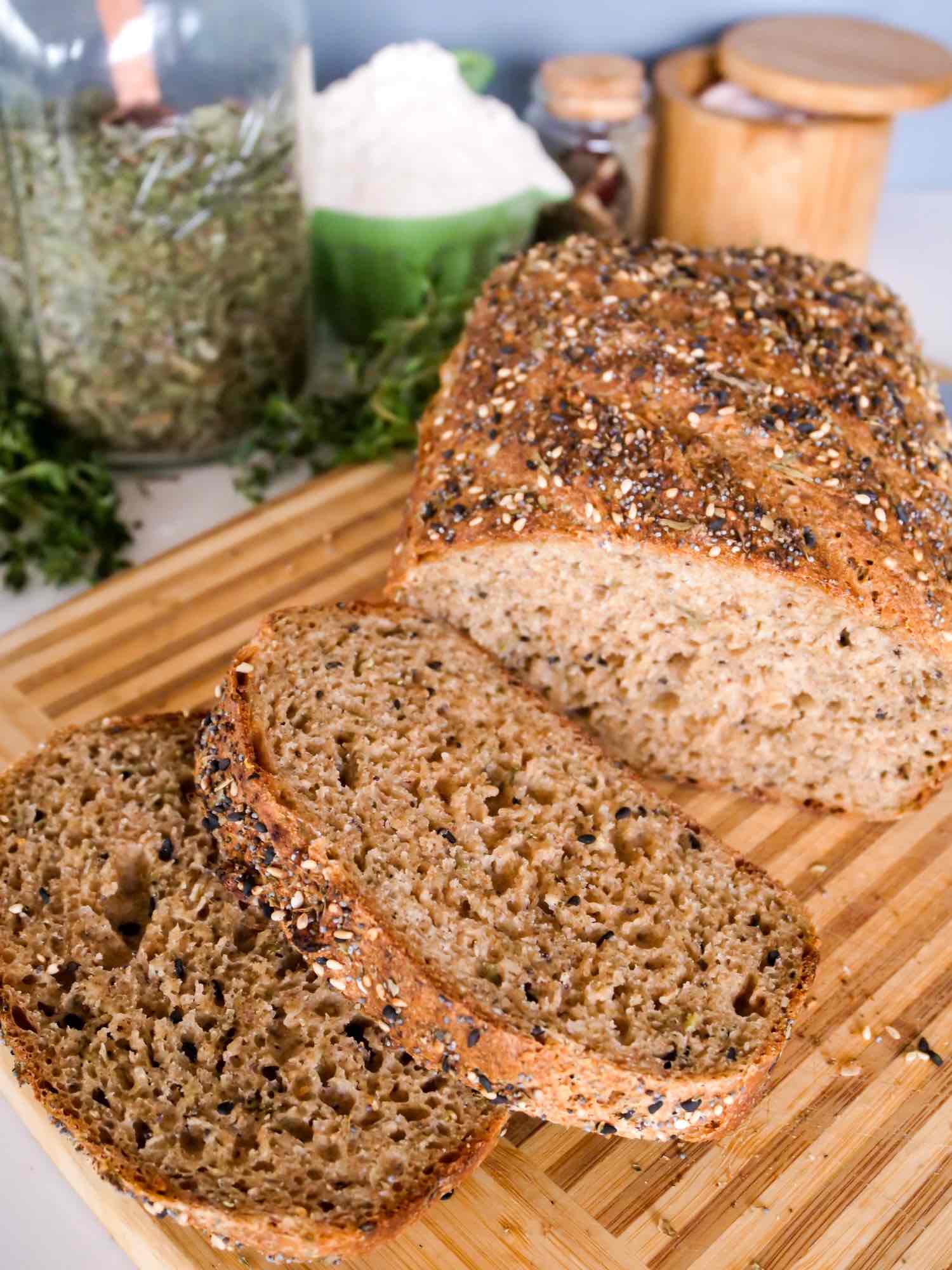 easy vegan spelt bread with seeds and herbs