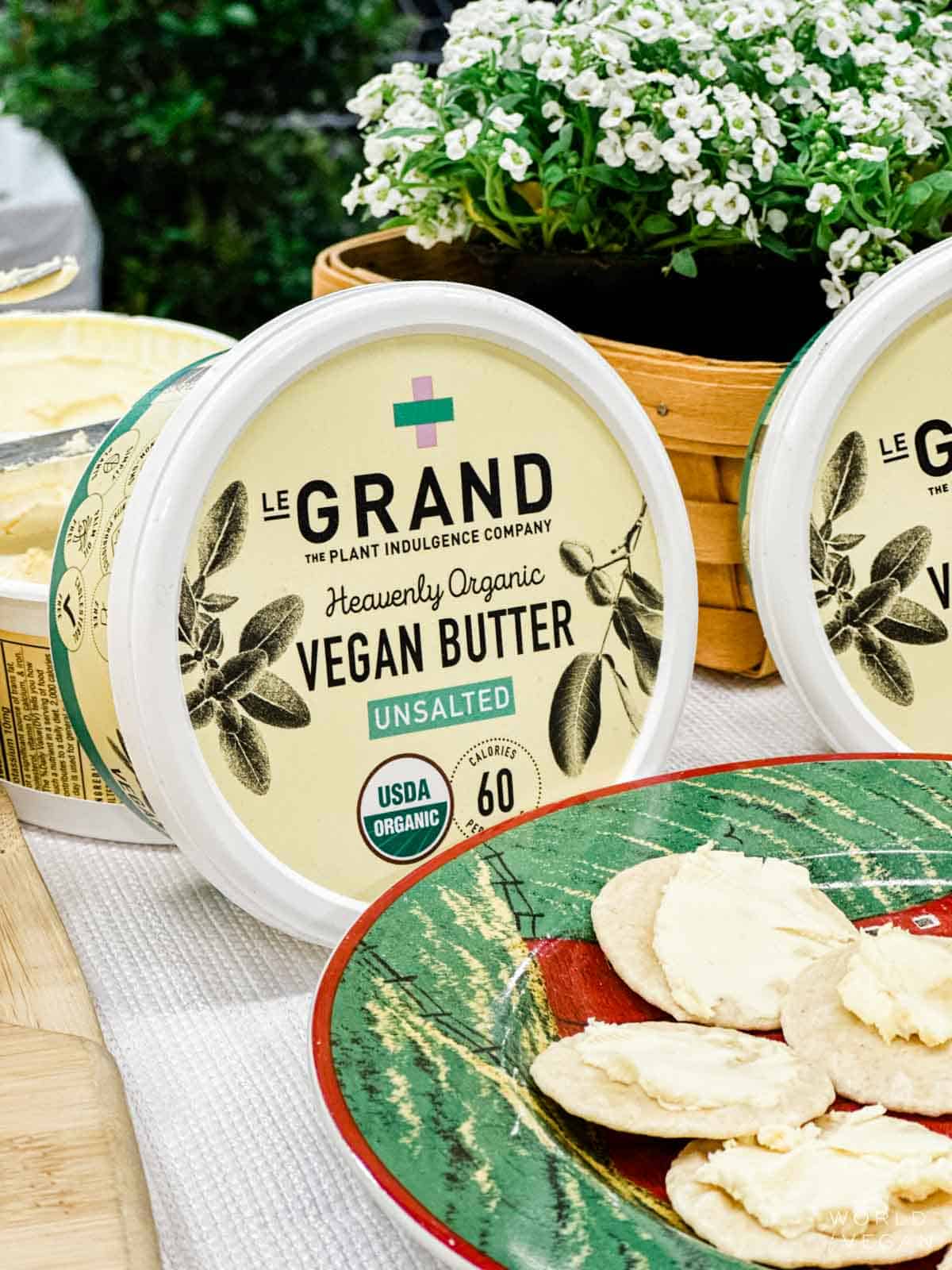 A tub of LeGrand vegan butter.