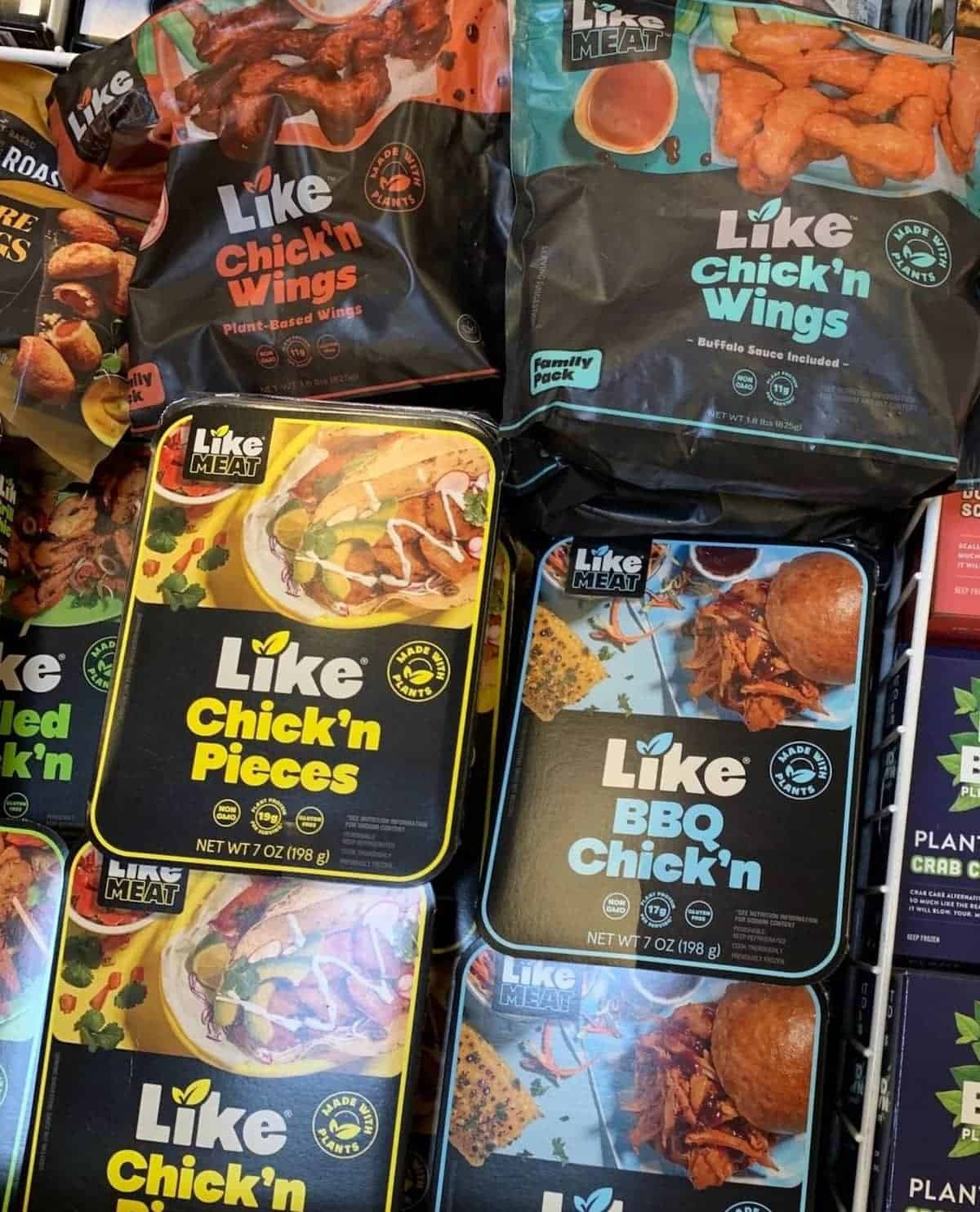Packages of Like Meat brand plant-based chicken.
