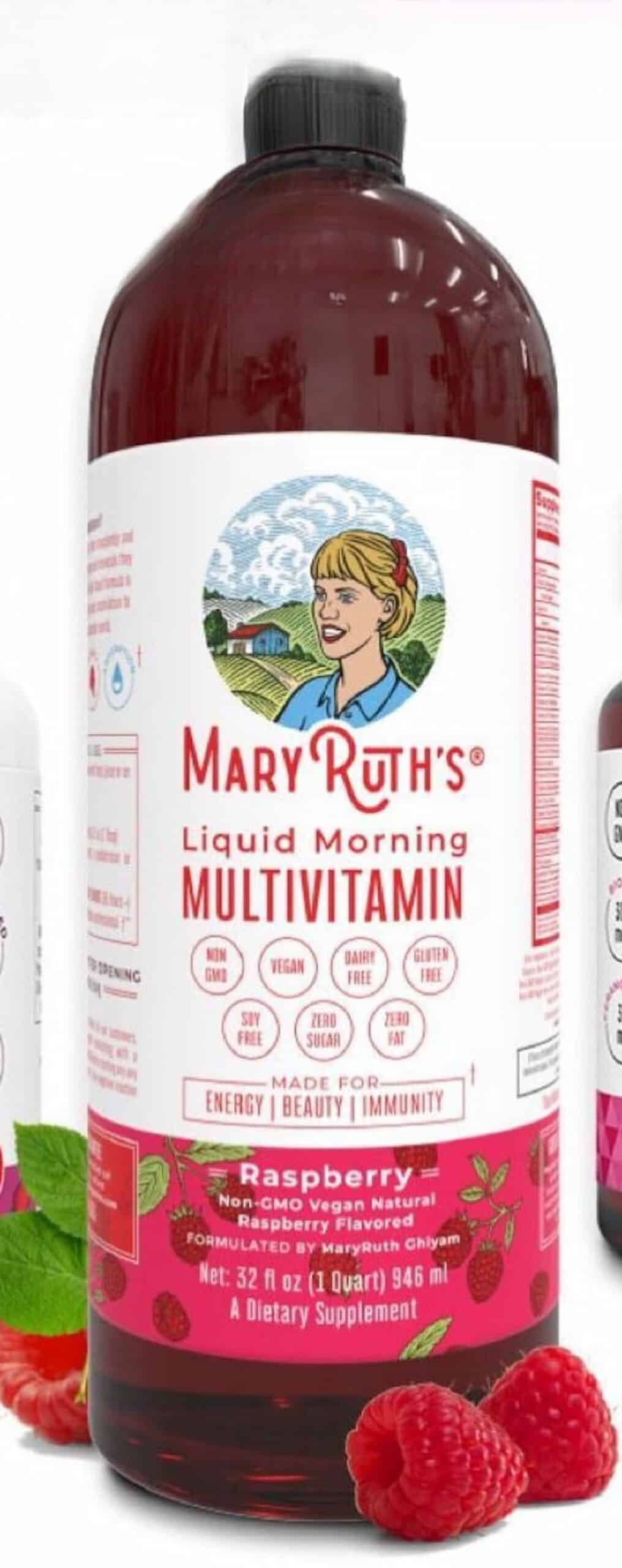 A bottle of MaryRuth's vegan liquid morning multivitamin.