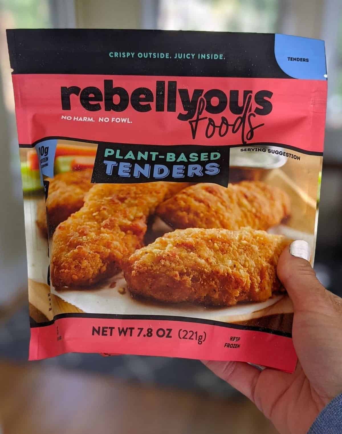 A package of Rebellyous Foods brand plant-based chicken.
