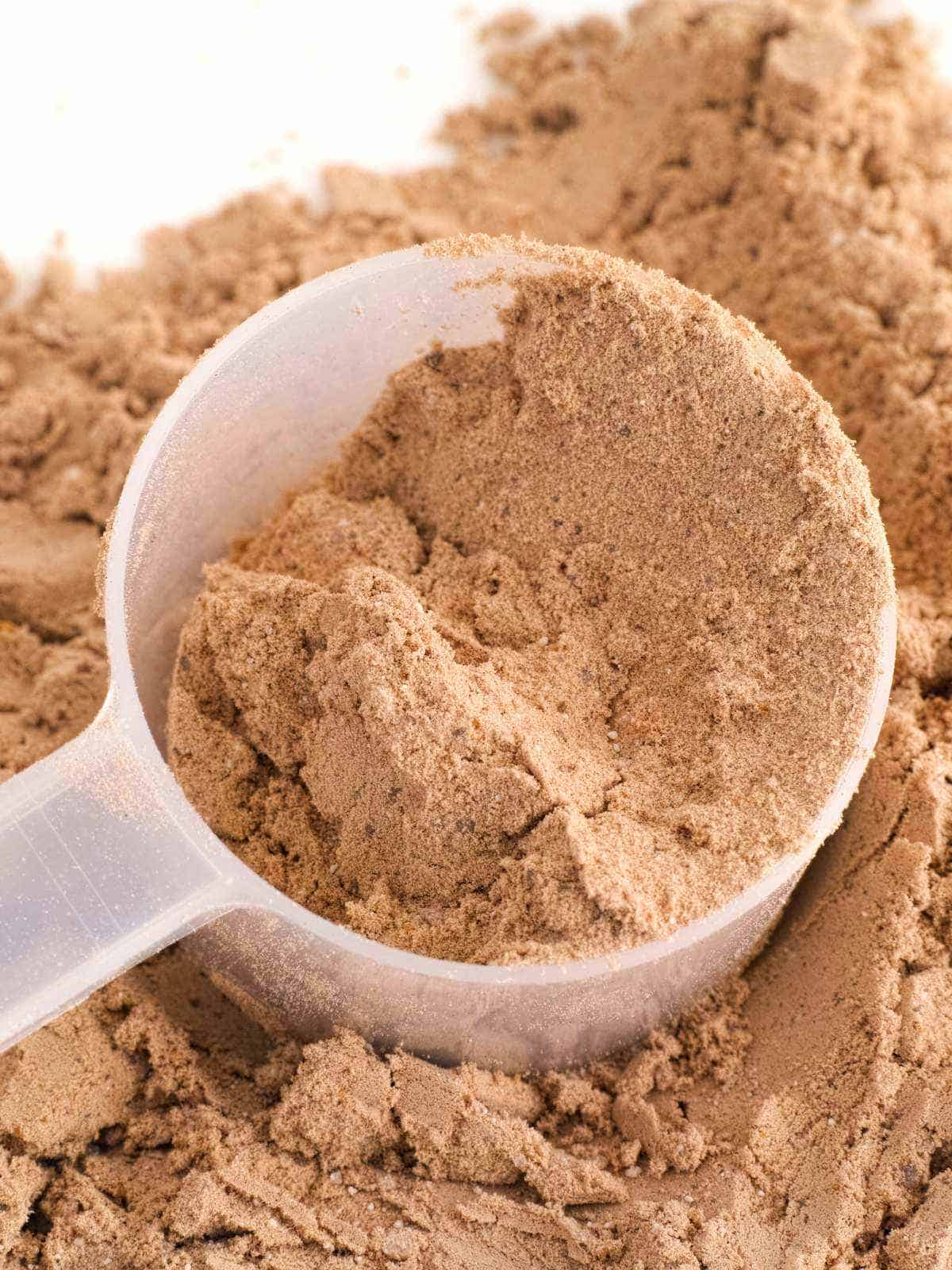 Scoop of soy protein powder.