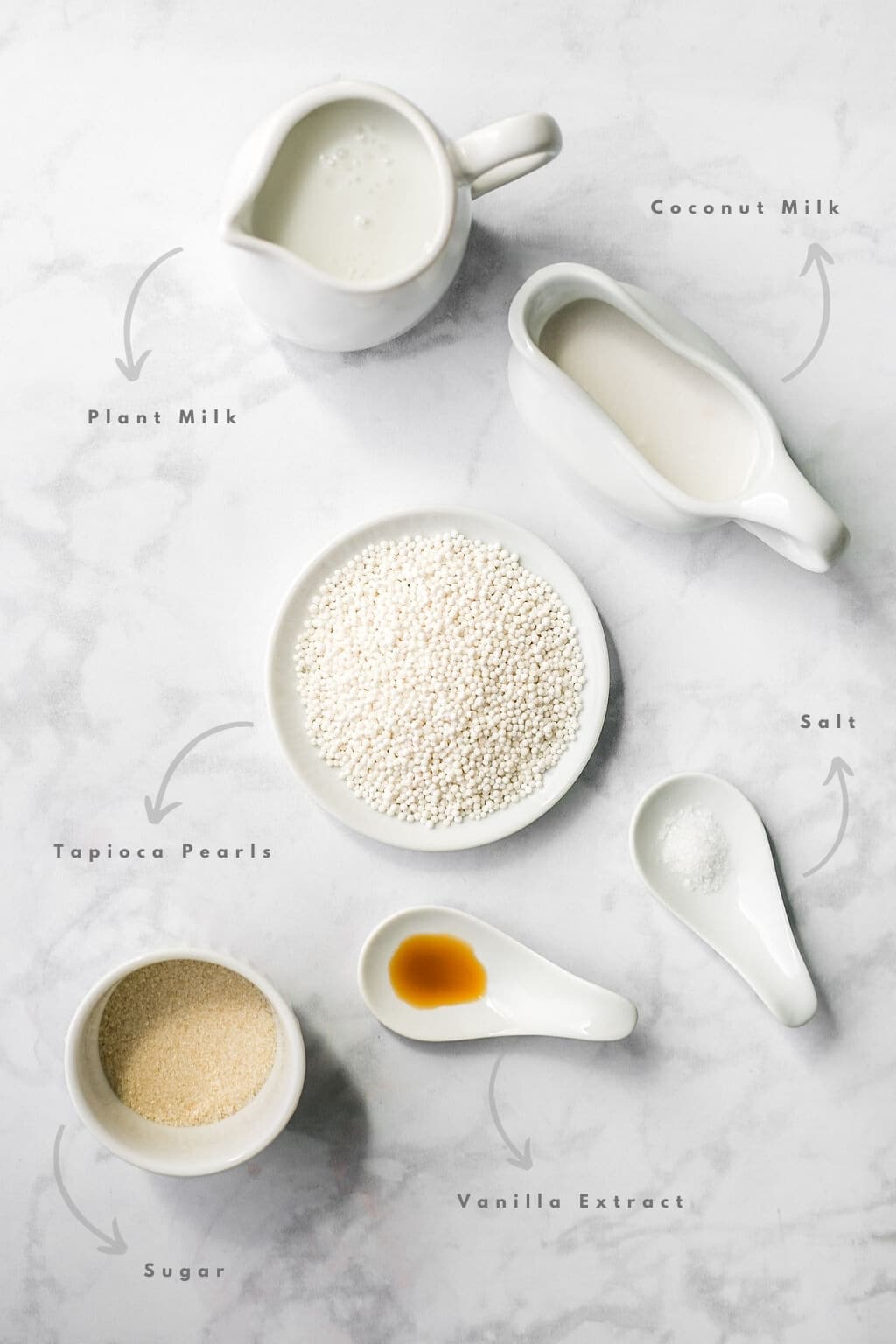 Vegan Tapioca Pudding Ingredients vegan milk sugar vanilla tapioca pearls salt