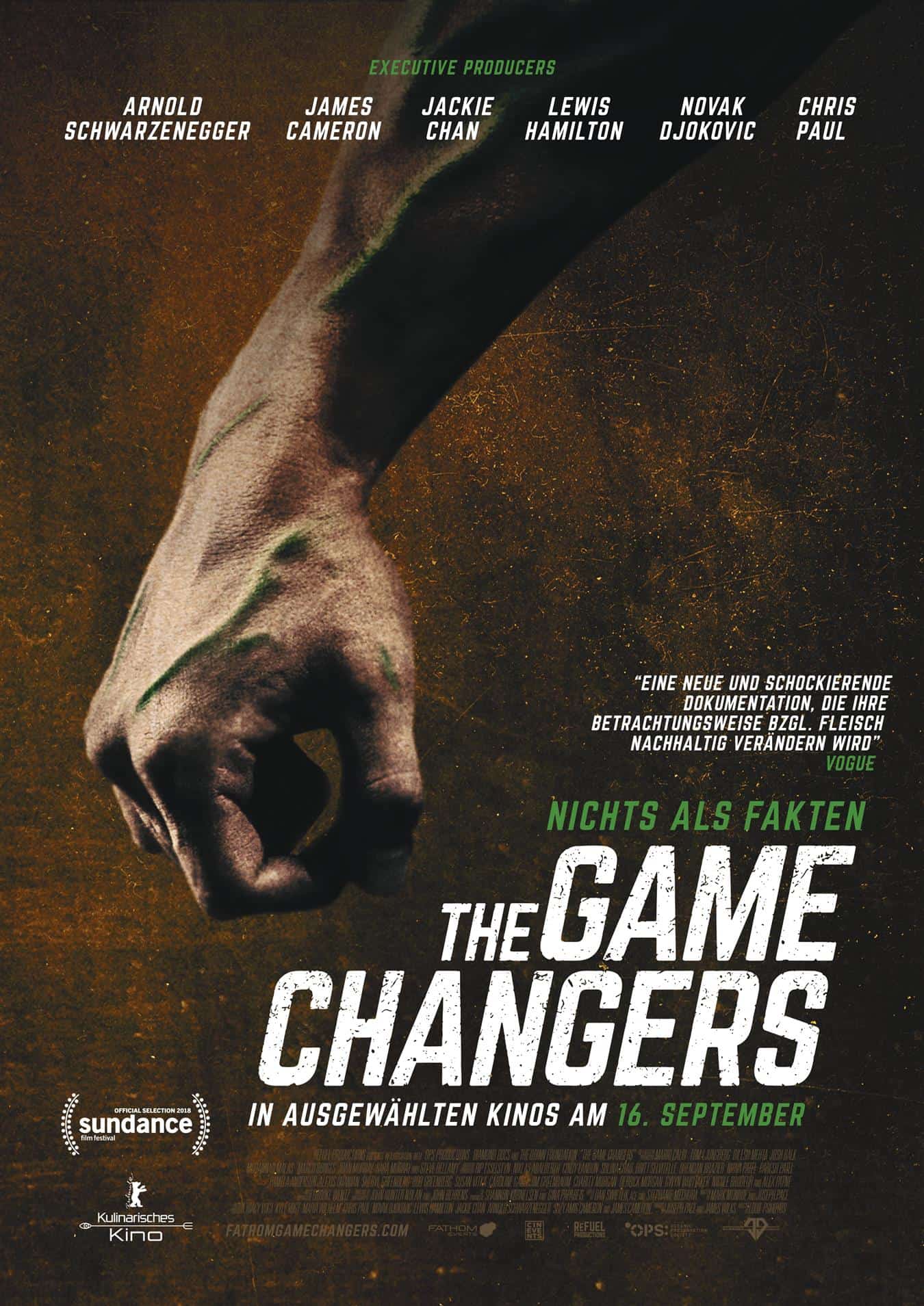 Vegan athlete documentary called The Game Changers poster. 