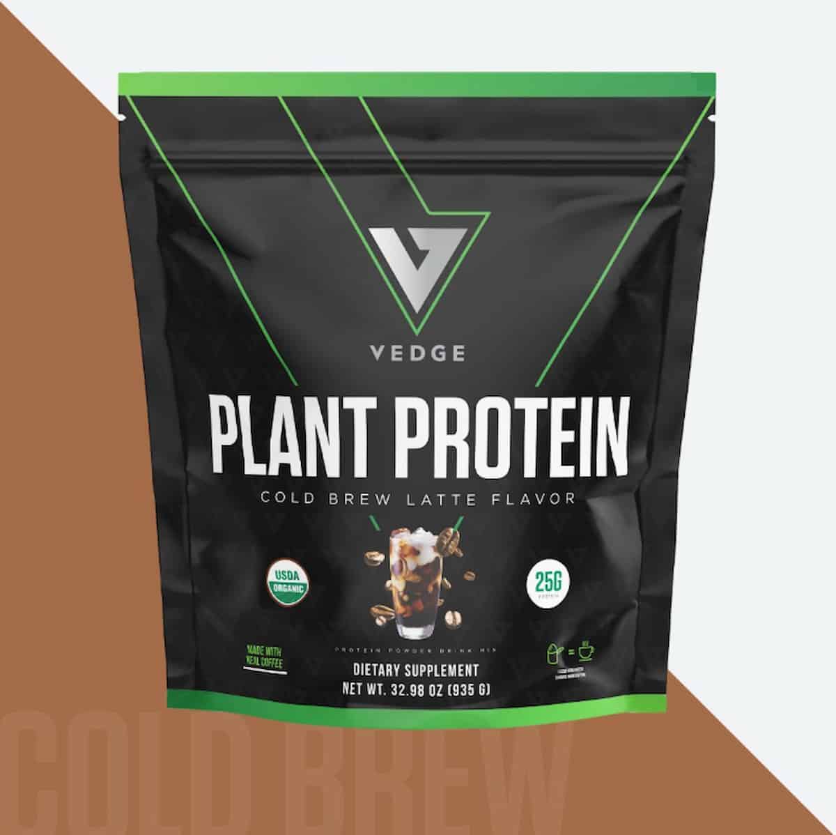 A package of Vedge Nutrition's plant protein cold brew latte flavor.