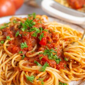Homemade Spaghetti Arrabbiata Sauce Garnished With Parsley