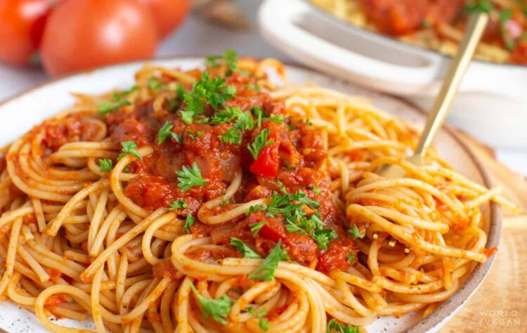 Homemade Spaghetti Arrabbiata Sauce Garnished With Parsley