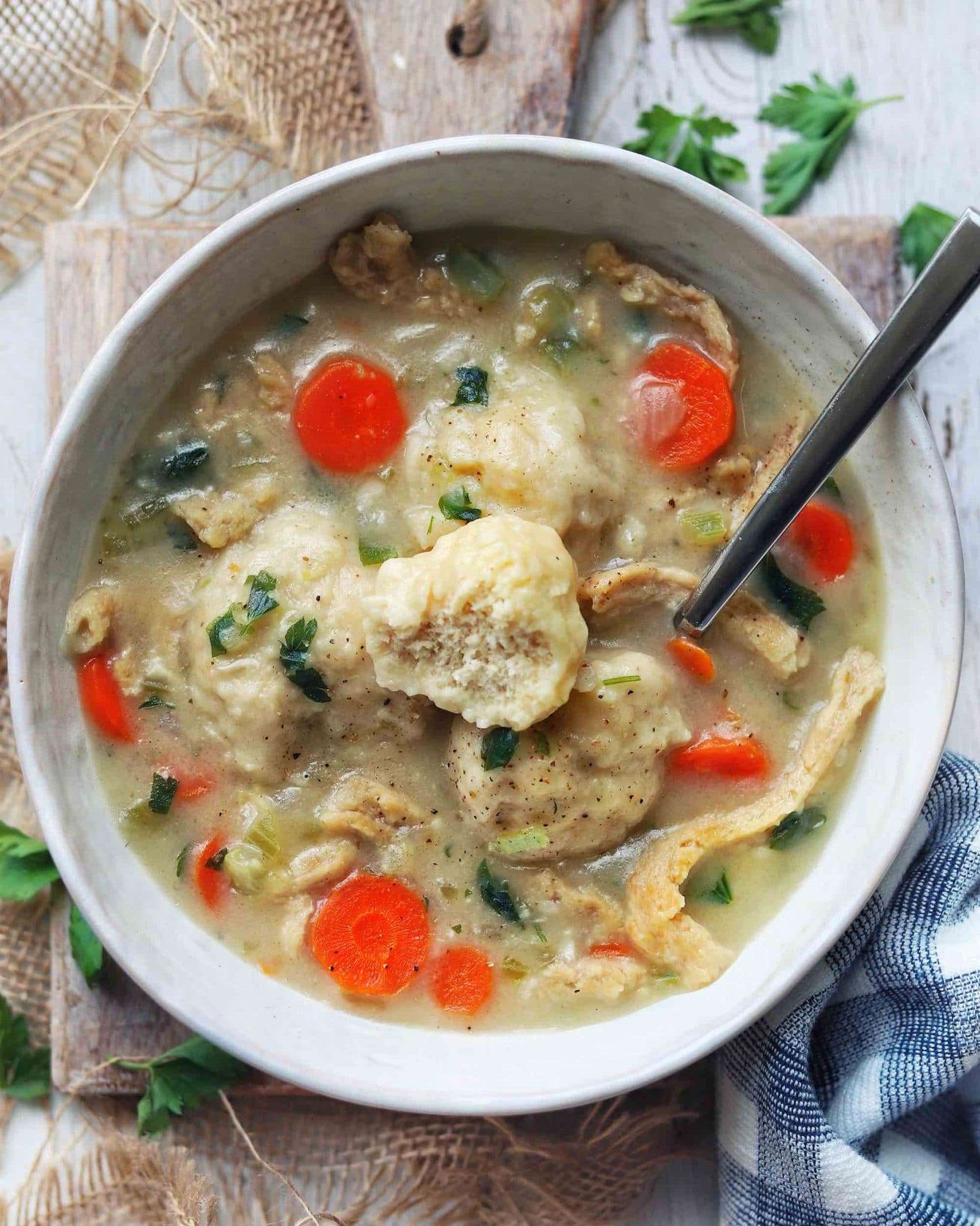 Vegan Chicken and Dumplings Soup Plantiful Cookbook Photo