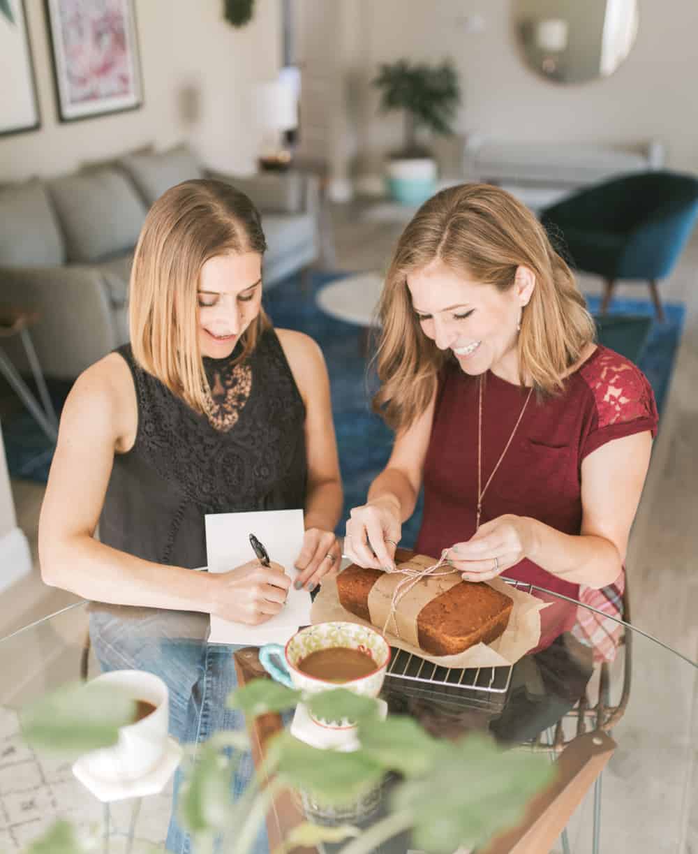 Vegan Gift Ideas | Michelle Cehn & Kristie Middleton Wrapping Homemade Vegan Pumpkin Bread & Writing Holiday Cards
