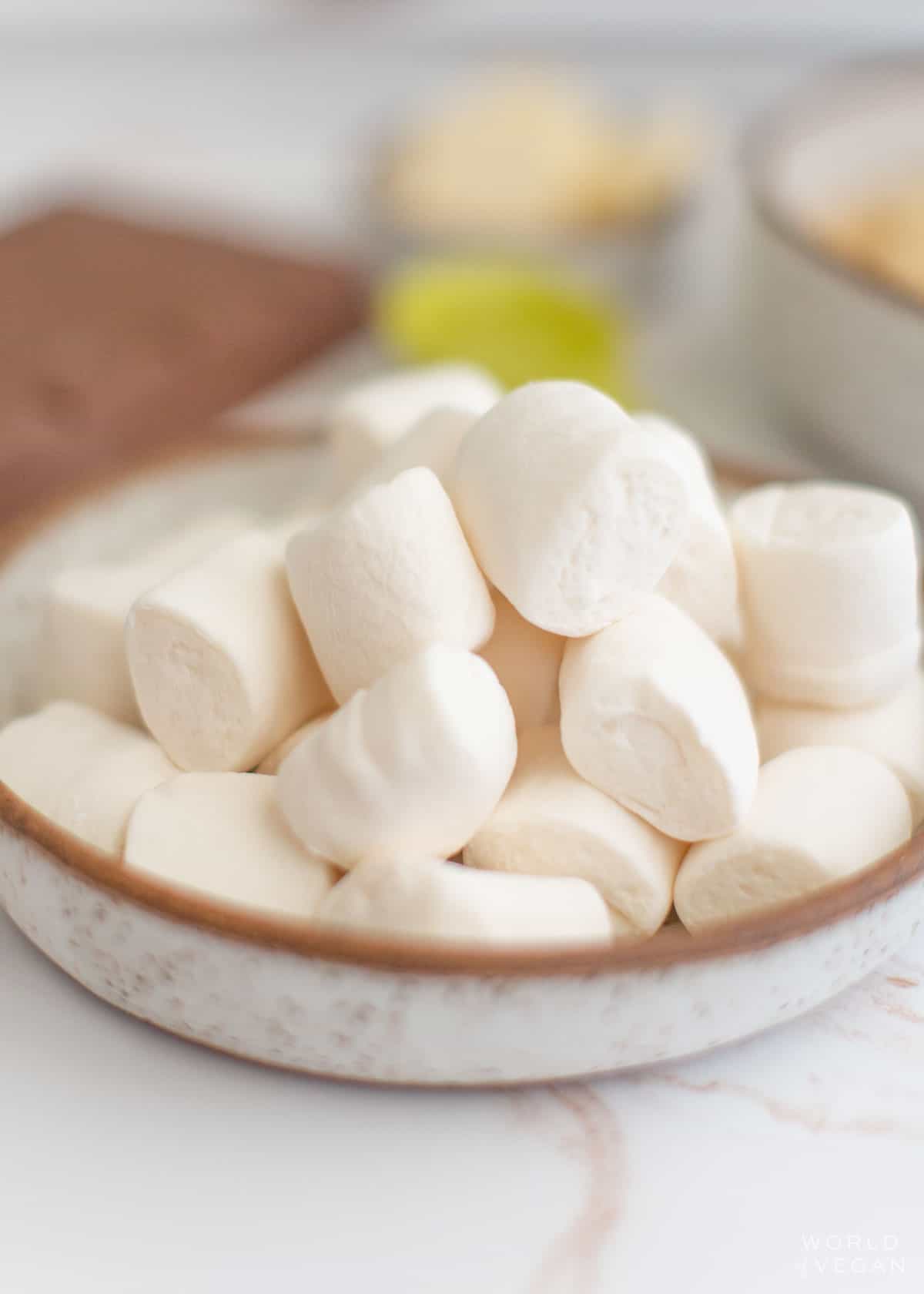 vegan marshmallows from dandies in a rustic bowl