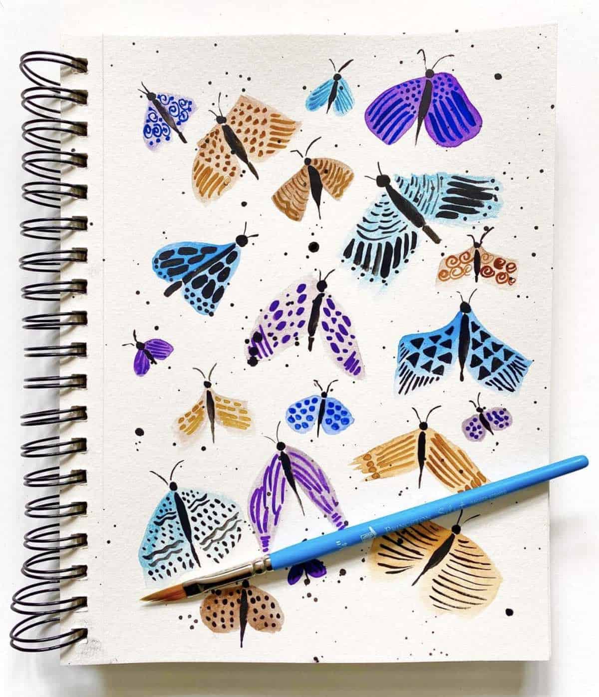 winged insects butterfly watercolor art with vegan paintbrush