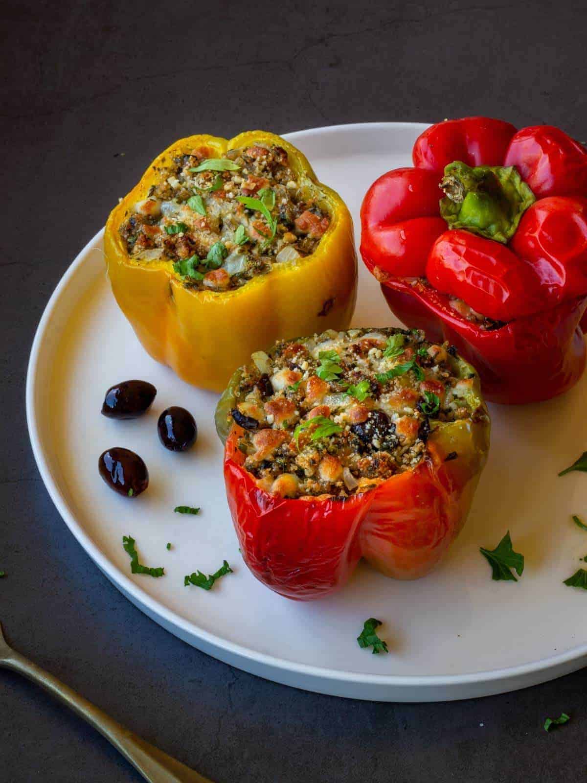 vegan stuffed peppers with rice and veggies