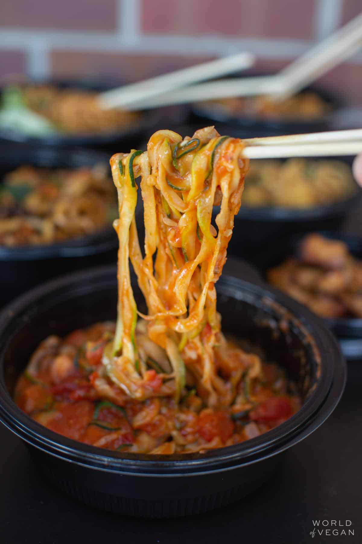 bowl full of zoodles zucchini noodles with marinara sauce at noodles and company